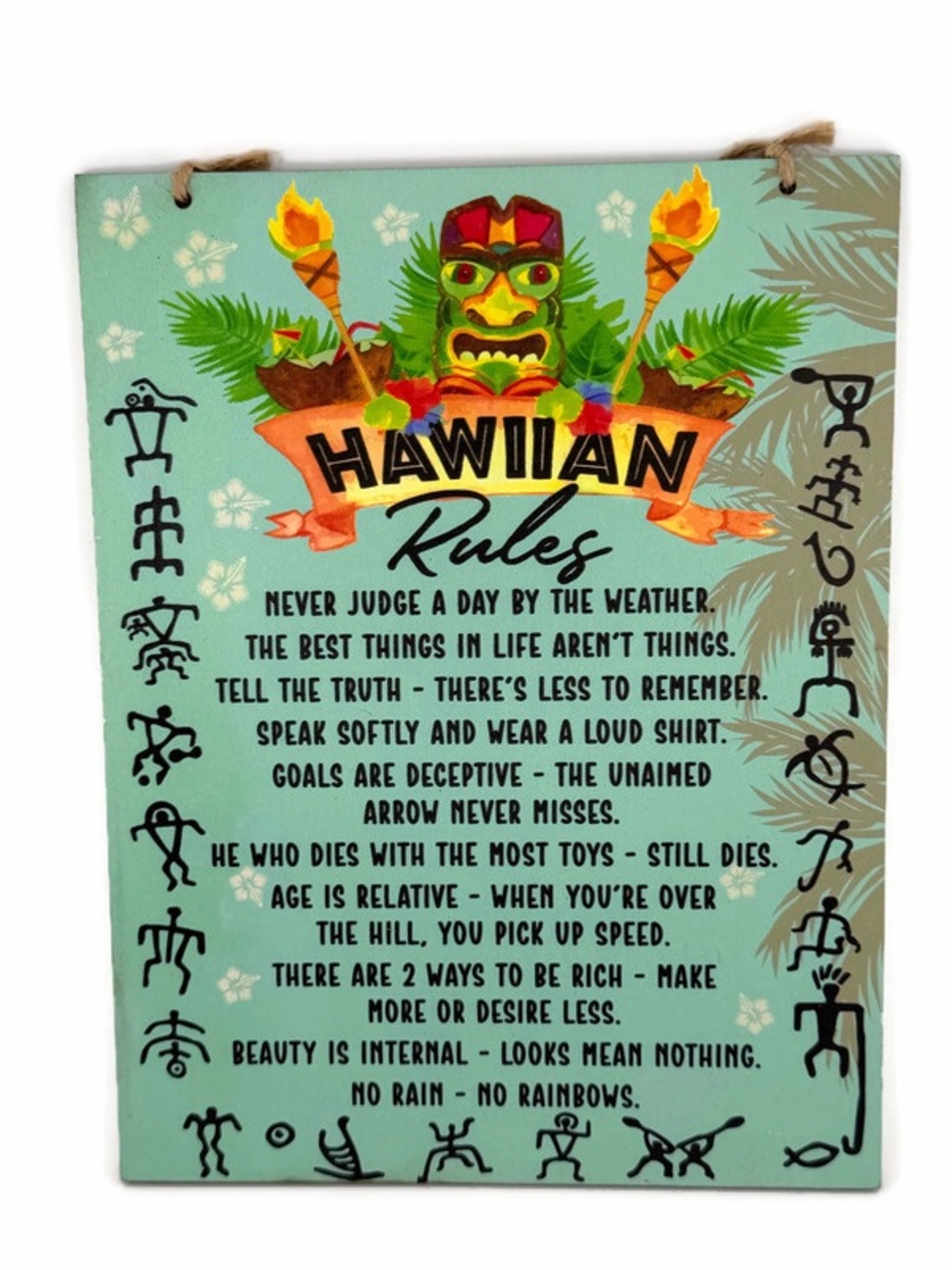 Hawaiian Rules Wood Hanging Wall Sign Decor